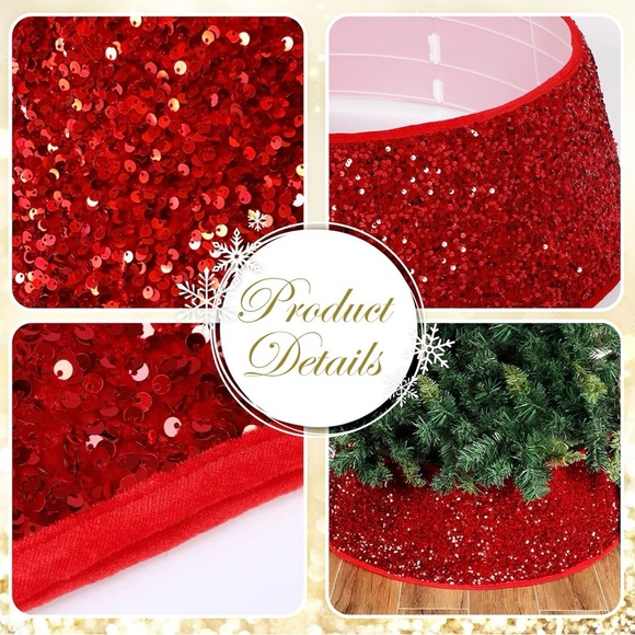 Red Sequin Christmas Tree Collar Skirt - Picture 6 of 11